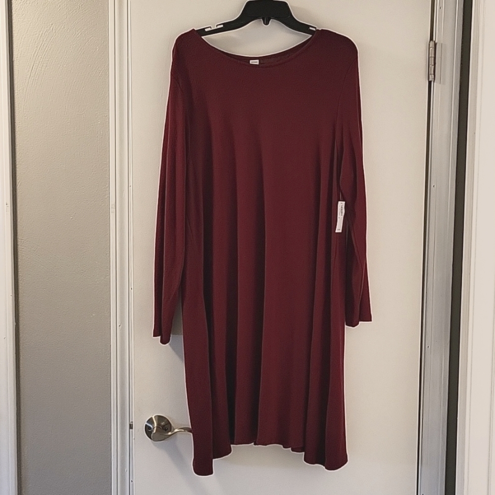 Old NavyLong Sleeve Knit Swing Dress, XL, Burgundy